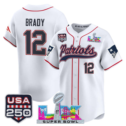 New England Patriots "Super Bowl LX & United States 250th Anniversary Patch" Vapor Baseball Jersey - Stitched
