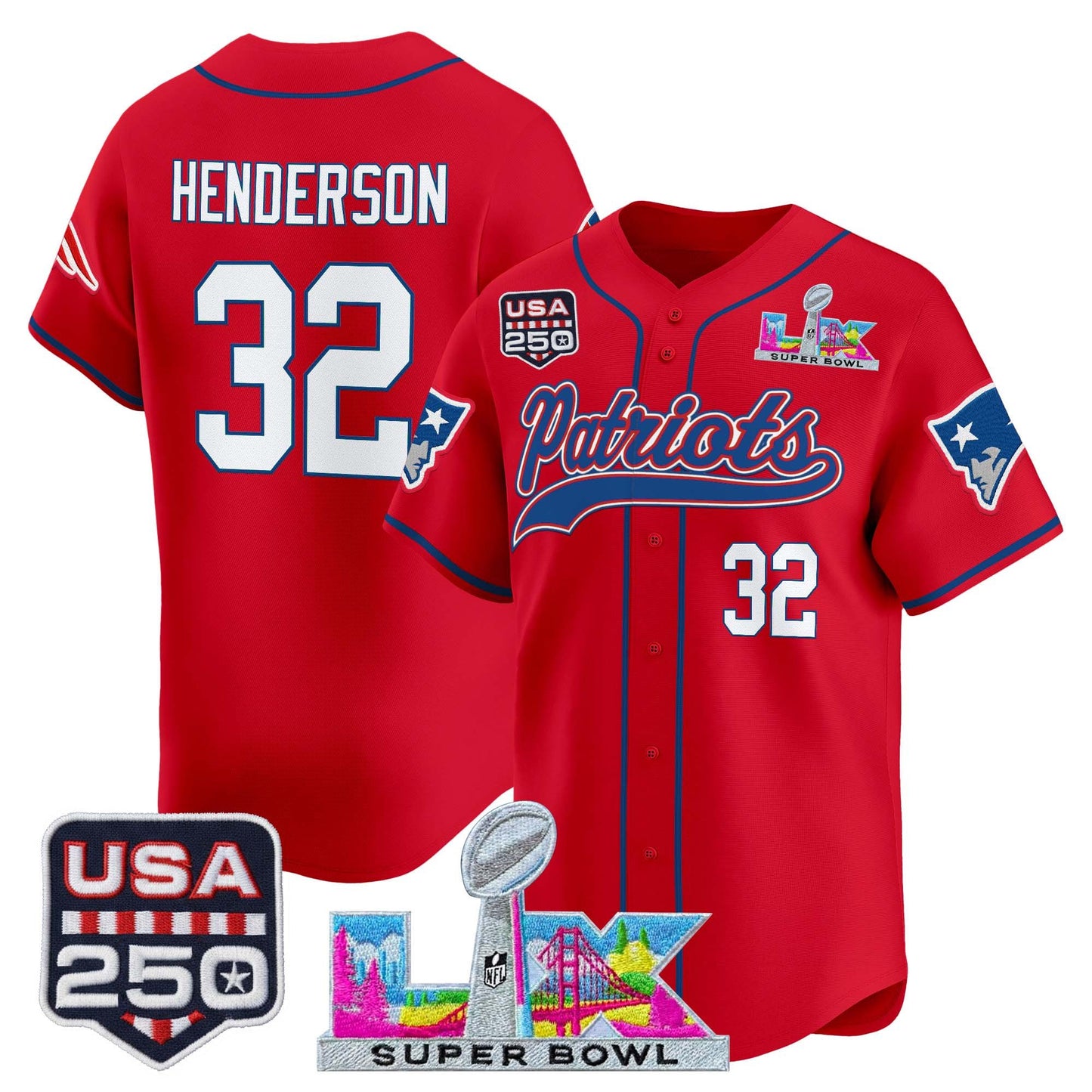 New England Patriots "Super Bowl LX & United States 250th Anniversary Patch" Vapor Baseball Jersey - Stitched