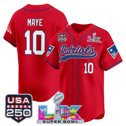 New England Patriots "Super Bowl LX & United States 250th Anniversary Patch" Vapor Baseball Jersey - Stitched