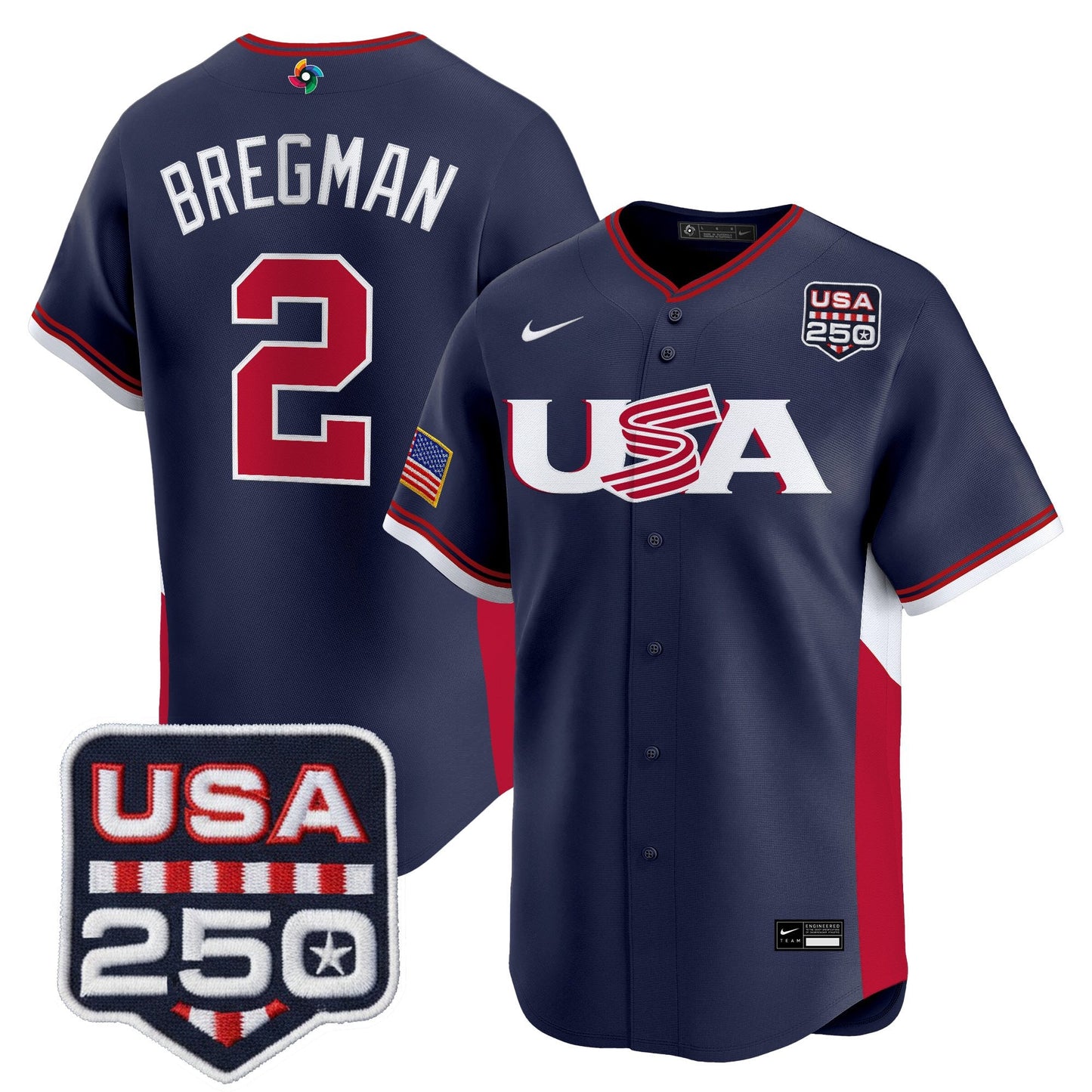 Men's Team USA World Baseball Classic 250America Patch Vapor Premier Jersey - 2026 Roster - All Stitched