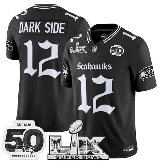 Men's Seattle Seahawks "Super Bowl LX & 50th Patch" Vapor Limited Jersey - Gothic Edition - All Stitched