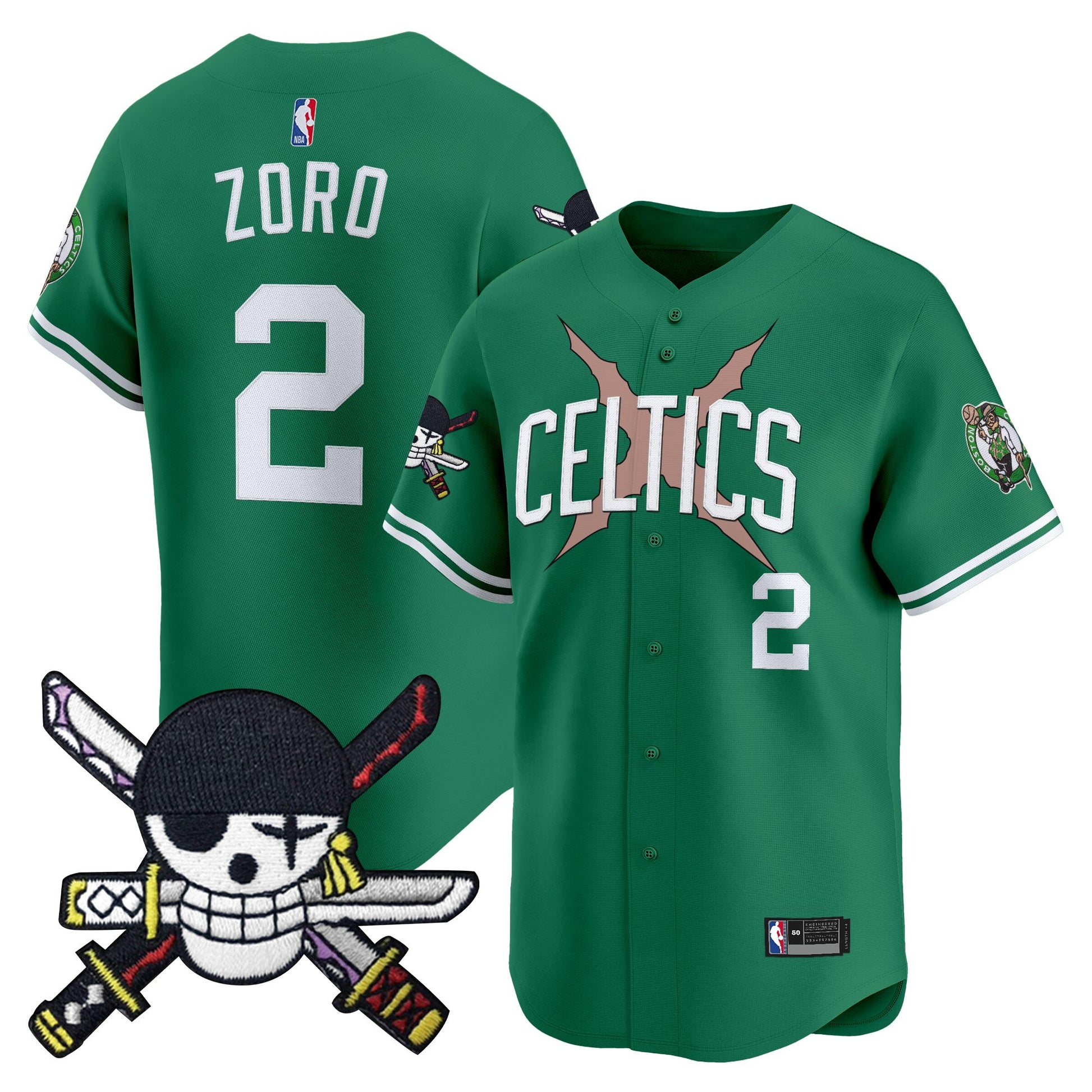 Boston Celtics x  OP Patch Vapor Baseball Jersey - Zoro Edition - Stitched