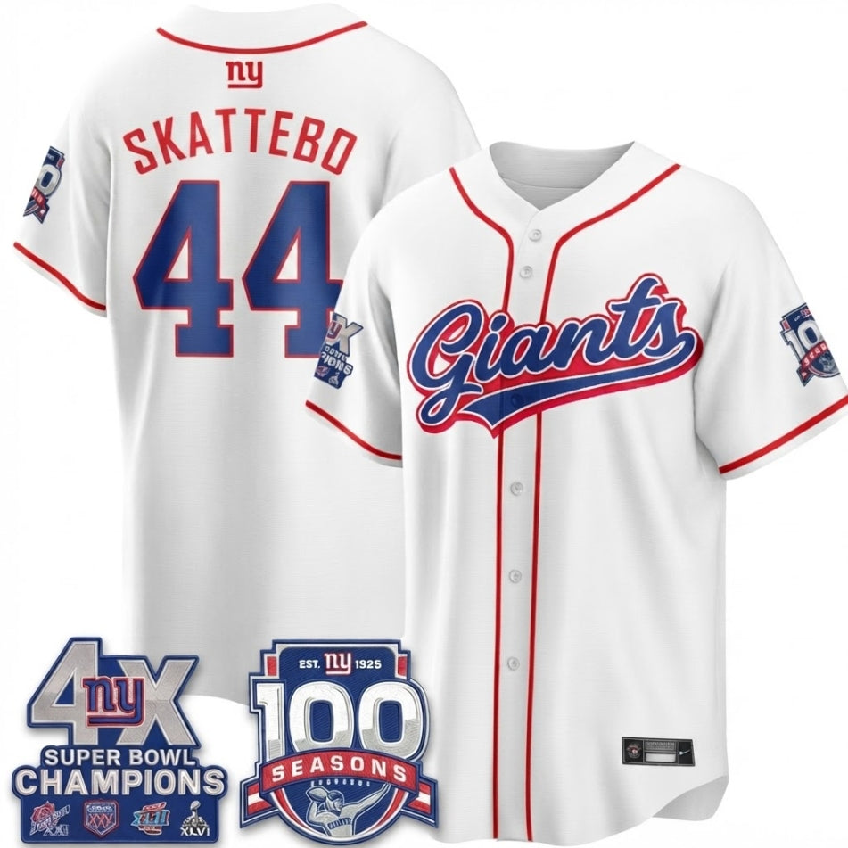 NYG 4X Champs & 100 Anniversary Vapor Baseball Jersey - Stitched