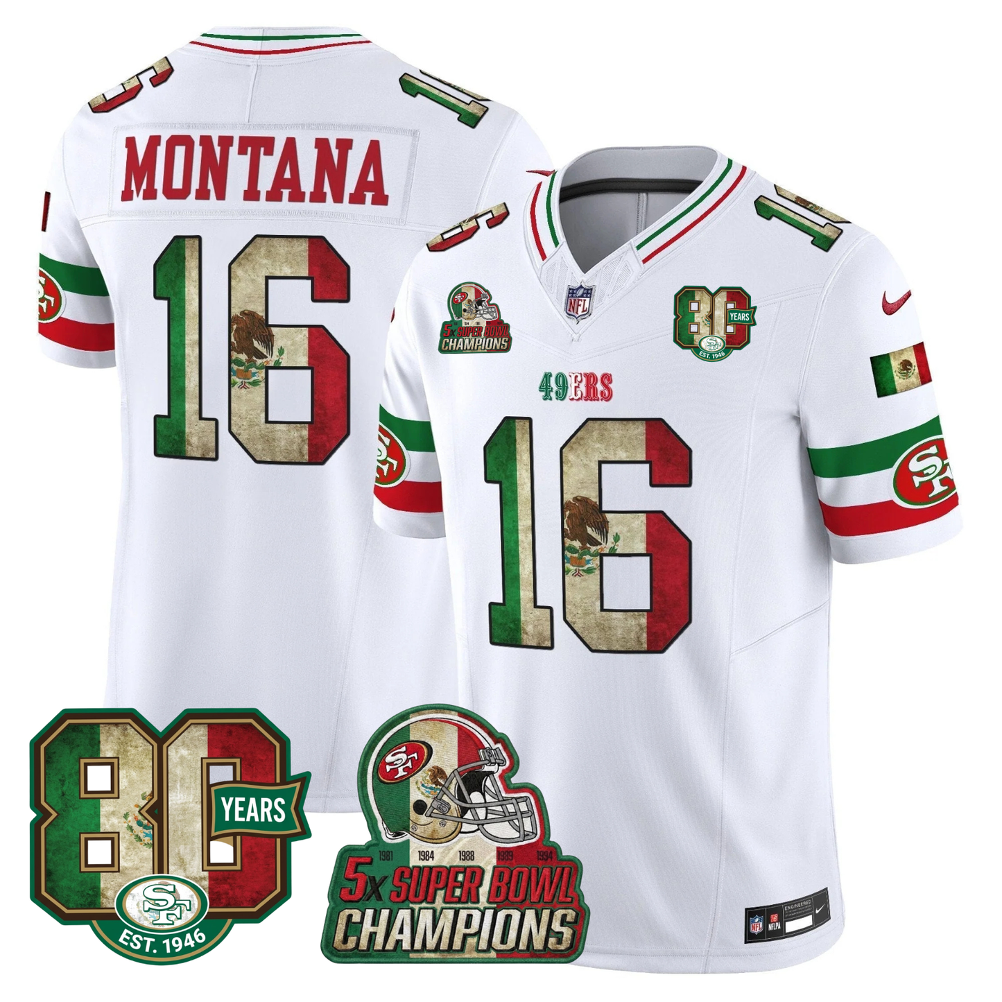 49ers Mexico 80th Anniversary & 5X Champs Jersey - Stitched