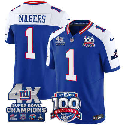 New York Giants 4X Champions & 100th Season Patch Vapor Limited Jersey - All Stitched