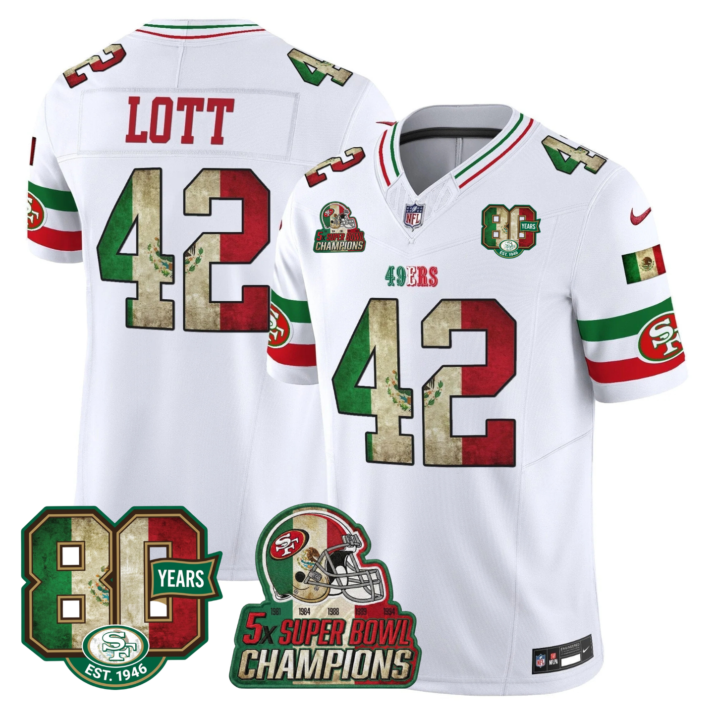 49ers Mexico 80th Anniversary & 5X Champs Jersey - Stitched