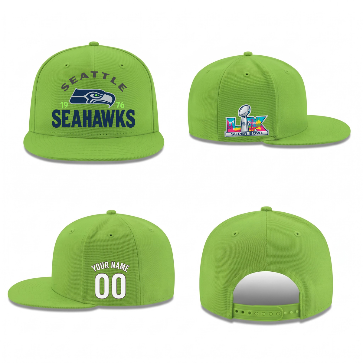 SEA Super Bowl Champions Personalized Snapback Cap - Printed V4
