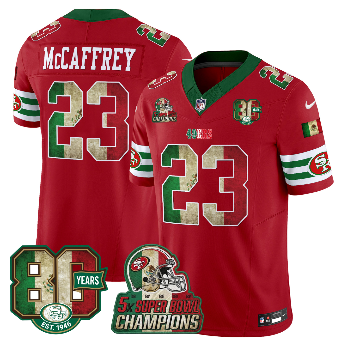 49ers Mexico 80th Anniversary & 5X Champs Jersey - Stitched