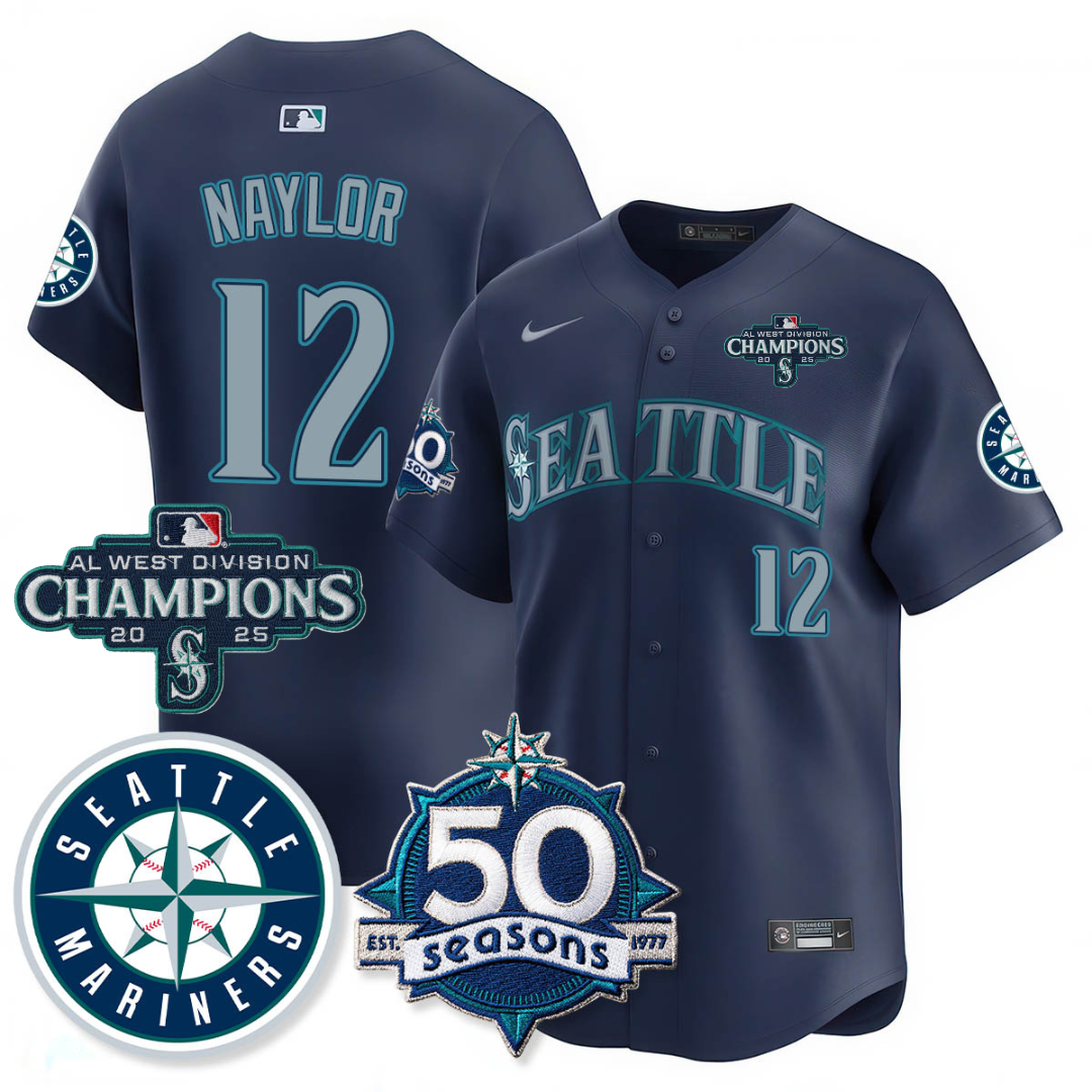 SEA Vapor Premier Limited Jersey - 50th Anniversary & AL West Division Champions - All Stitched Navy / Josh Naylor - 12
