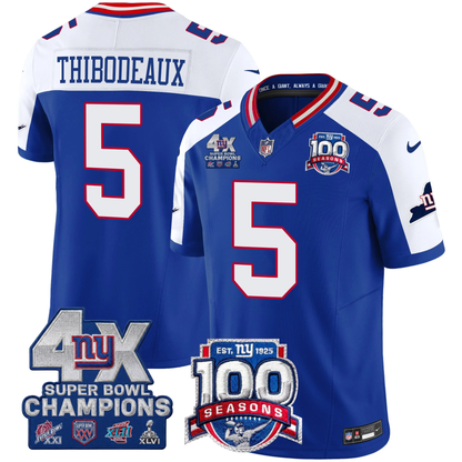 New York Giants 4X Champions & 100th Season Patch Vapor Limited Jersey - All Stitched