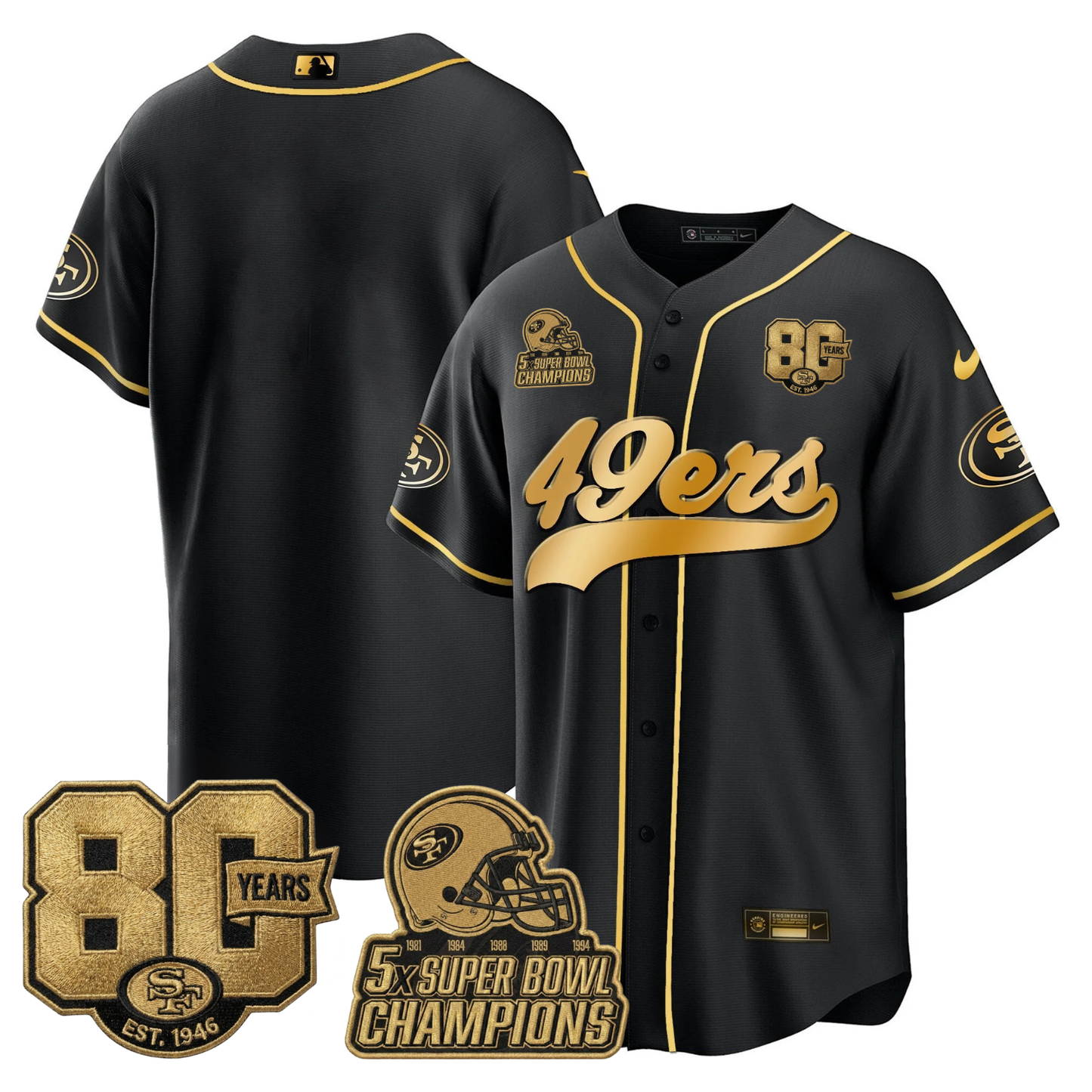 SF 80 Years & 5X Champs Vapor Baseball Jersey - Stitched