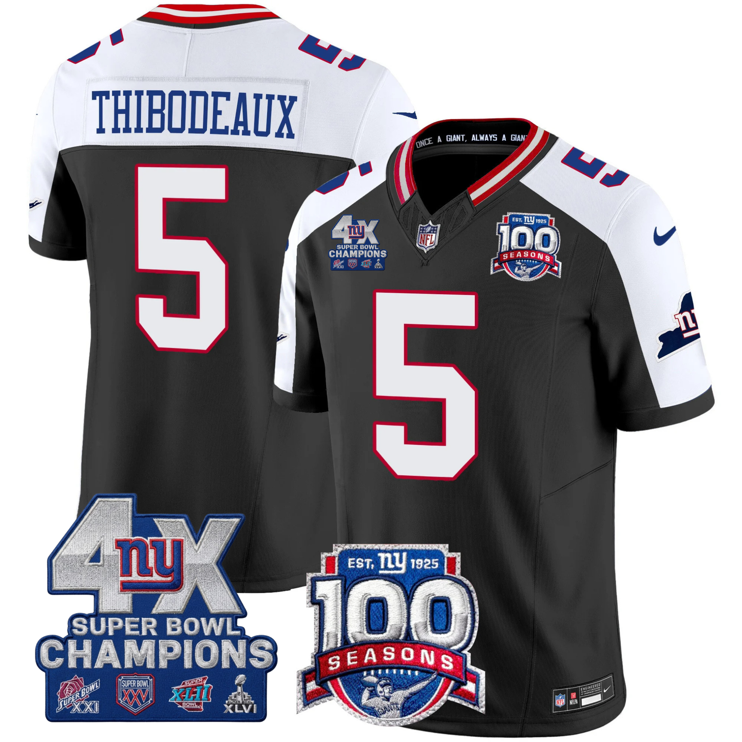 New York Giants 4X Champions & 100th Season Patch Vapor Limited Jersey - All Stitched