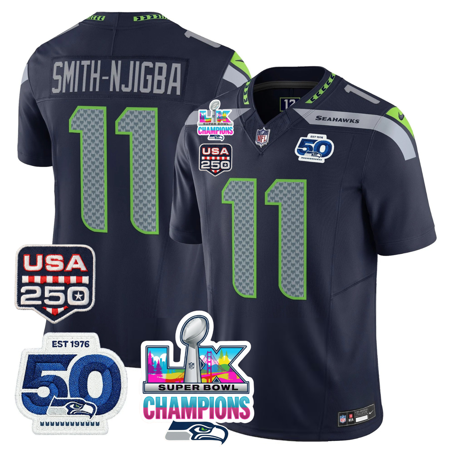 SEA S.Bowl LX & 50th Patch Champions Vapor Limited Jersey - All Stitched -DMQ