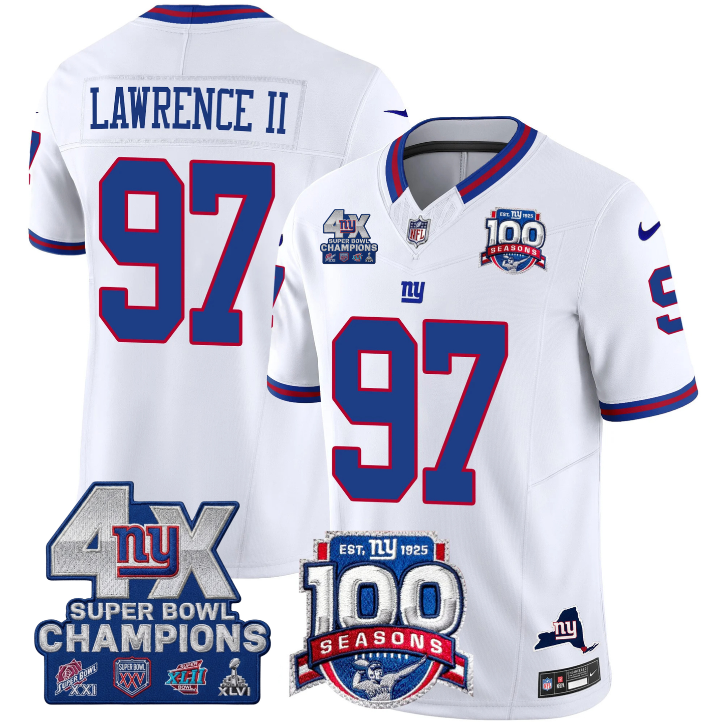 New York Giants 4X Champions & 100th Season Patch Vapor Limited Jersey - All Stitched