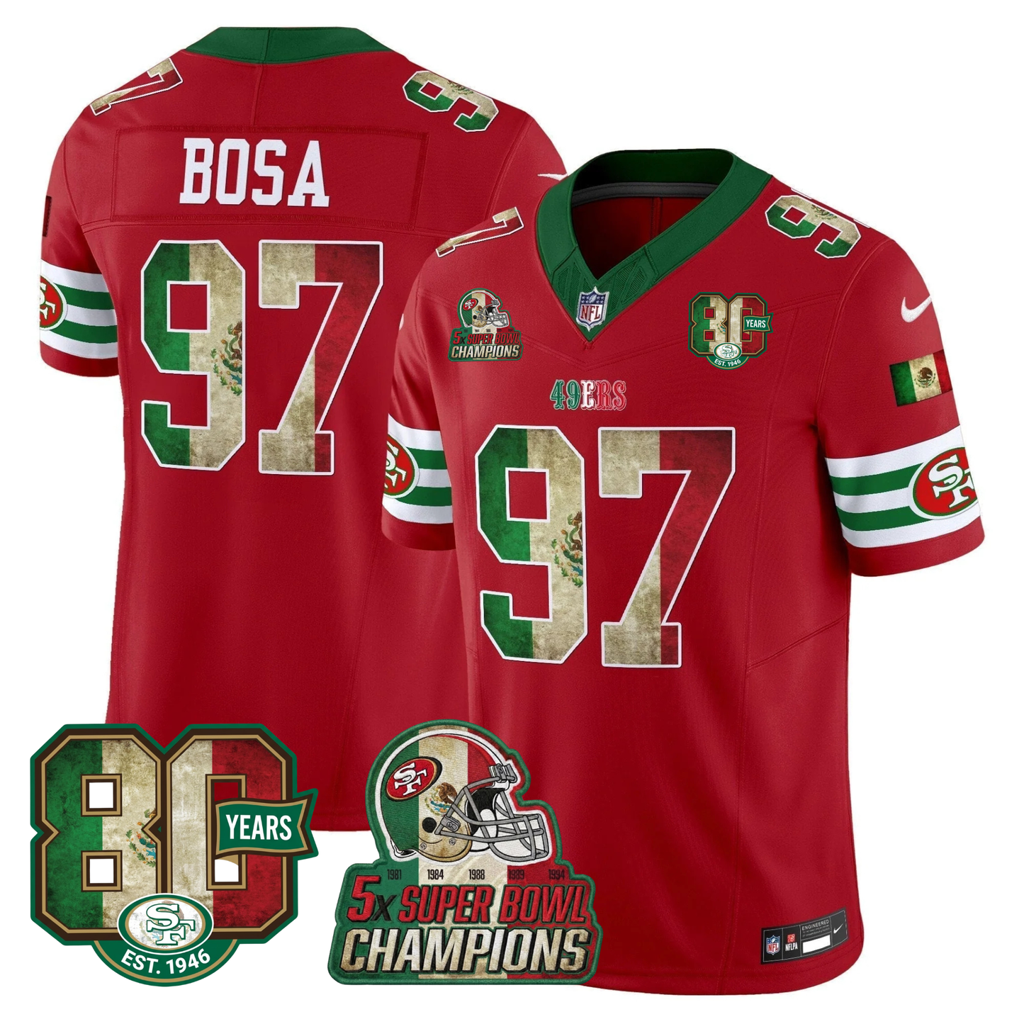 49ers Mexico 80th Anniversary & 5X Champs Jersey - Stitched (Tiktok)