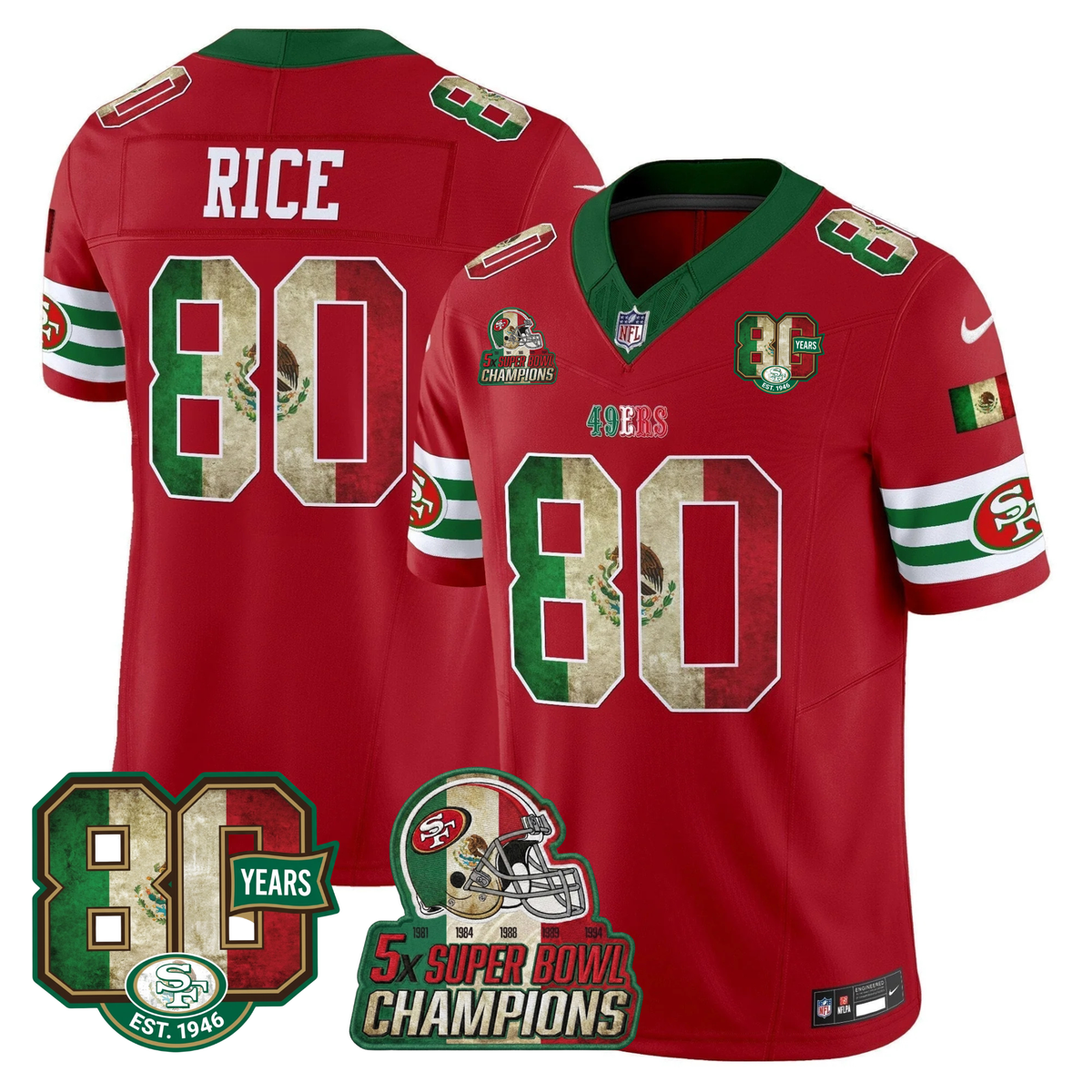 49ers Mexico 80th Anniversary & 5X Champs Jersey - Stitched (Tiktok)
