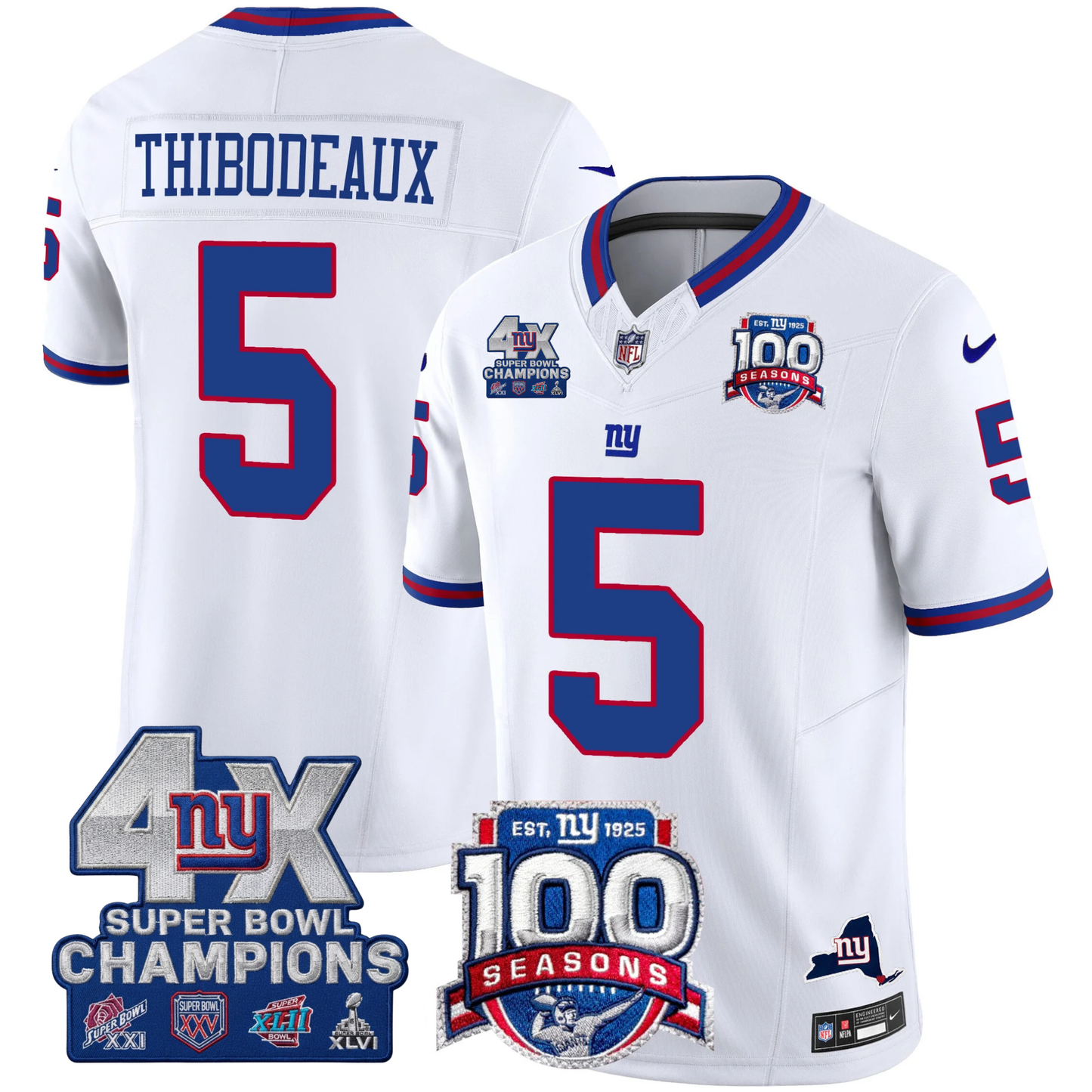 New York Giants 4X Champions & 100th Season Patch Vapor Limited Jersey - All Stitched