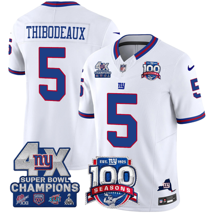 New York Giants 4X Champions & 100th Season Patch Vapor Limited Jersey - All Stitched