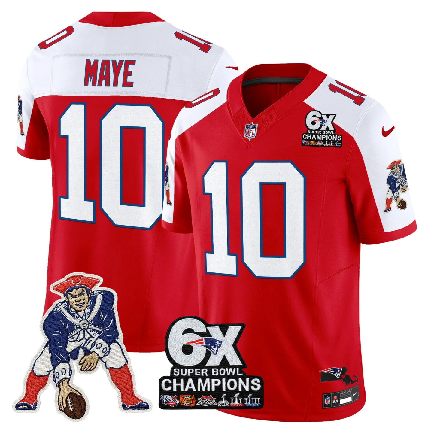 NE 6-Time Champions & Massachusetts Patch Limited Throwback Jersey - Stitched