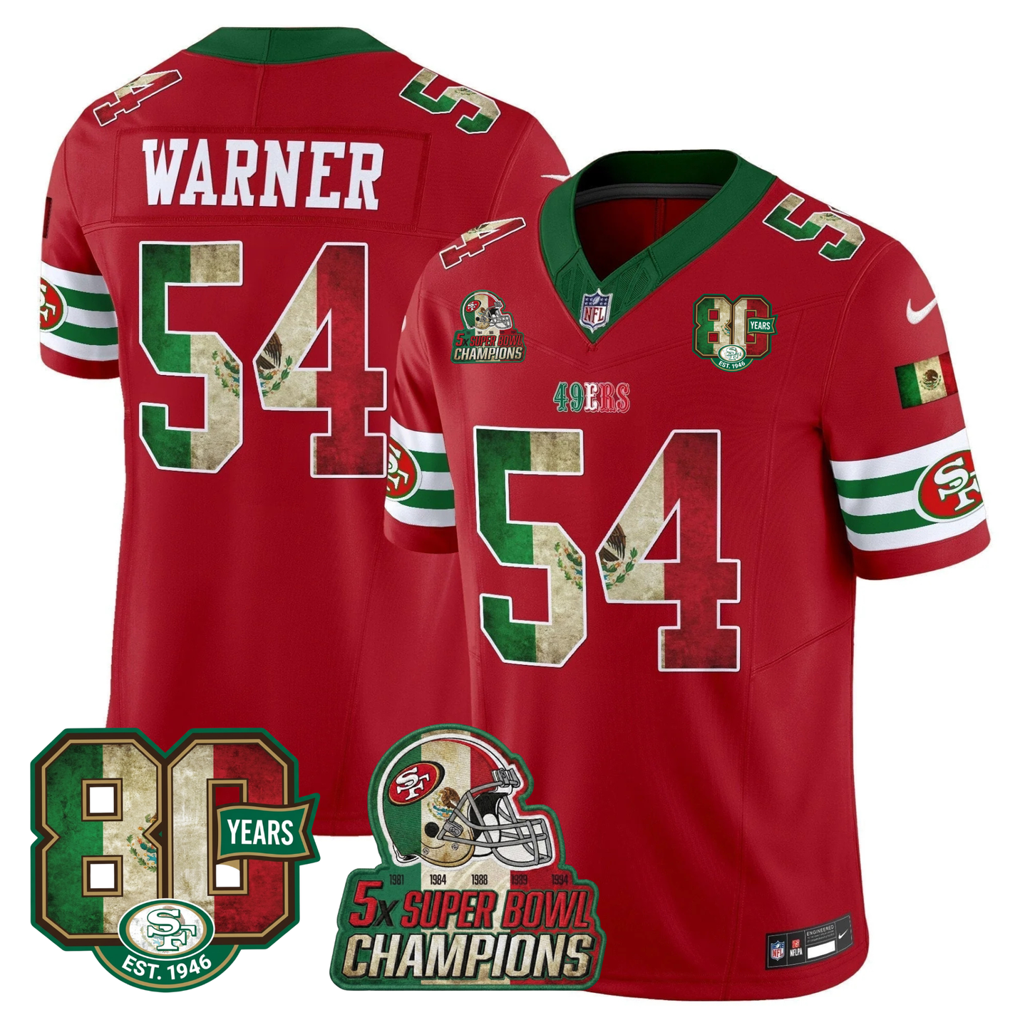 49ers Mexico 80th Anniversary & 5X Champs Jersey - Stitched (Tiktok)