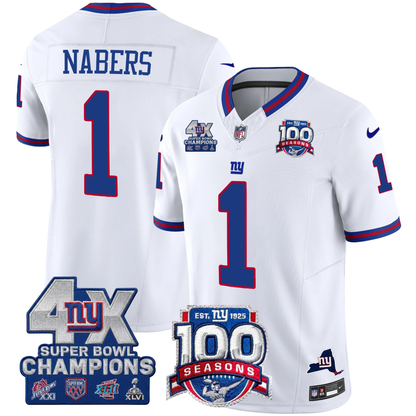 New York Giants 4X Champions & 100th Season Patch Vapor Limited Jersey - All Stitched