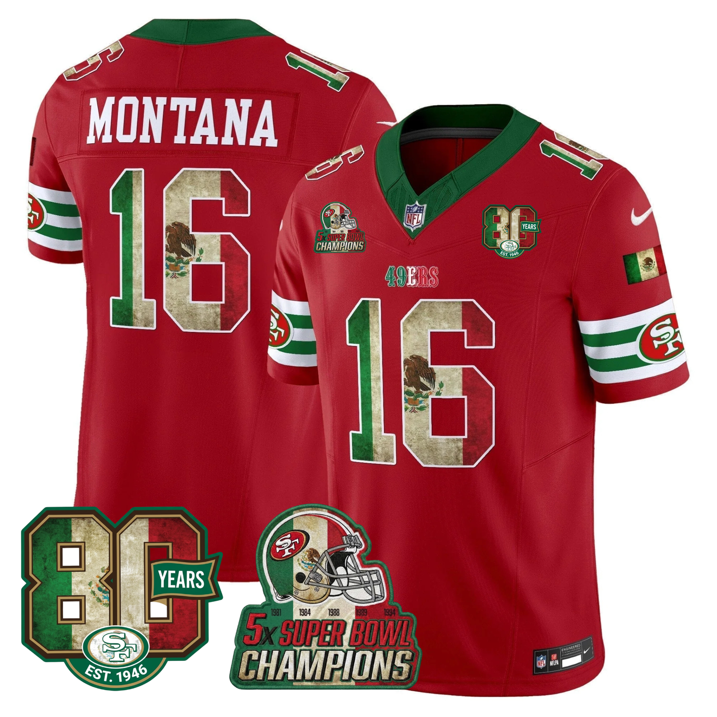 49ers Mexico 80th Anniversary & 5X Champs Jersey - Stitched (Tiktok)