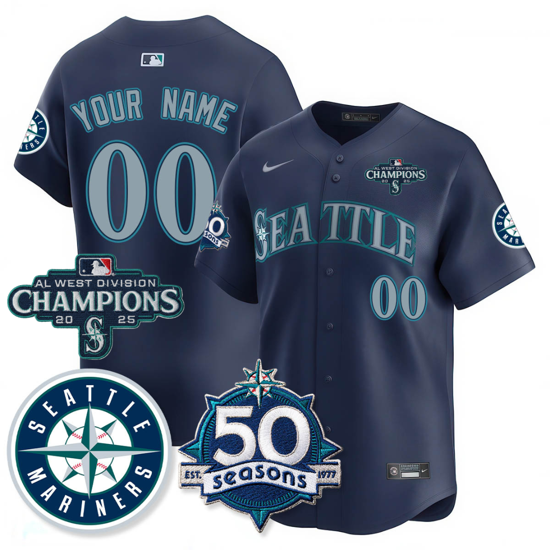 Custom SEA Vapor Premier Limited Jersey - 50th Anniversary & AL West Division Champions - All Stitched (Copy)