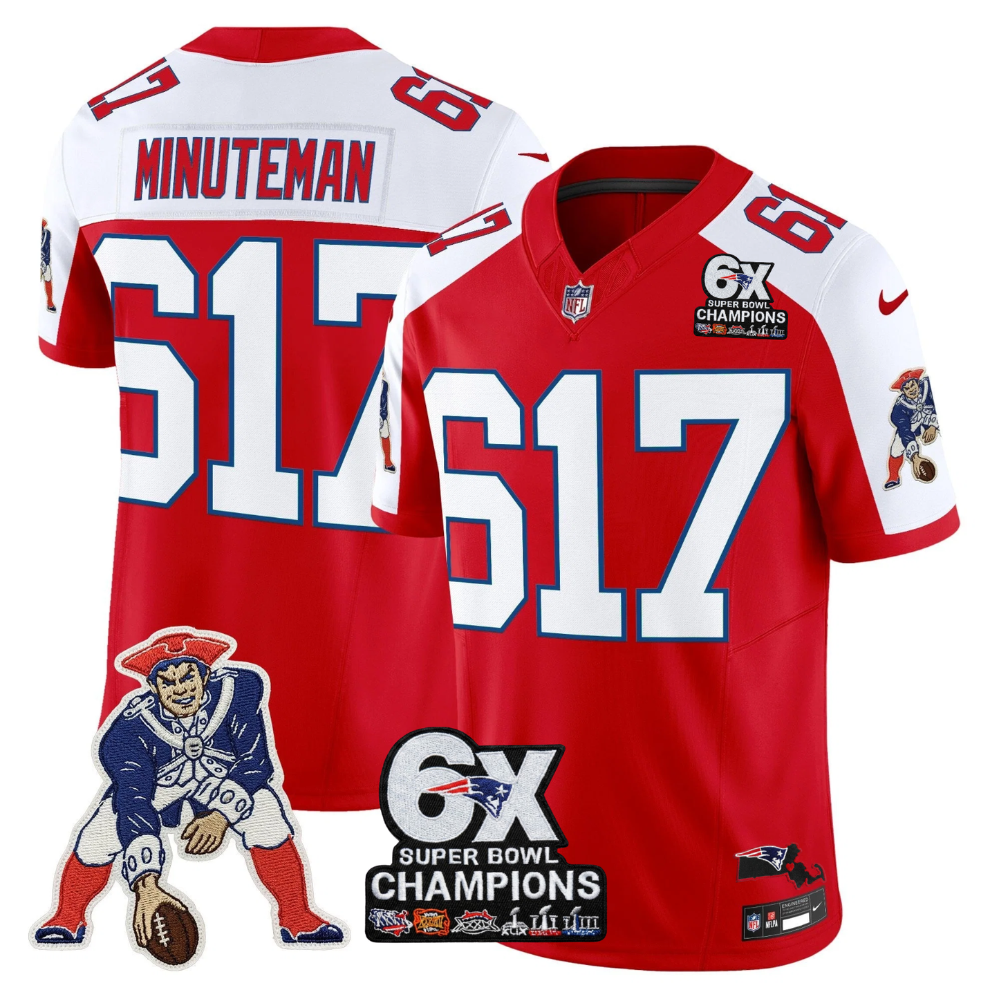NE 6-Time Champions & Massachusetts Patch Limited Throwback Jersey - Stitched