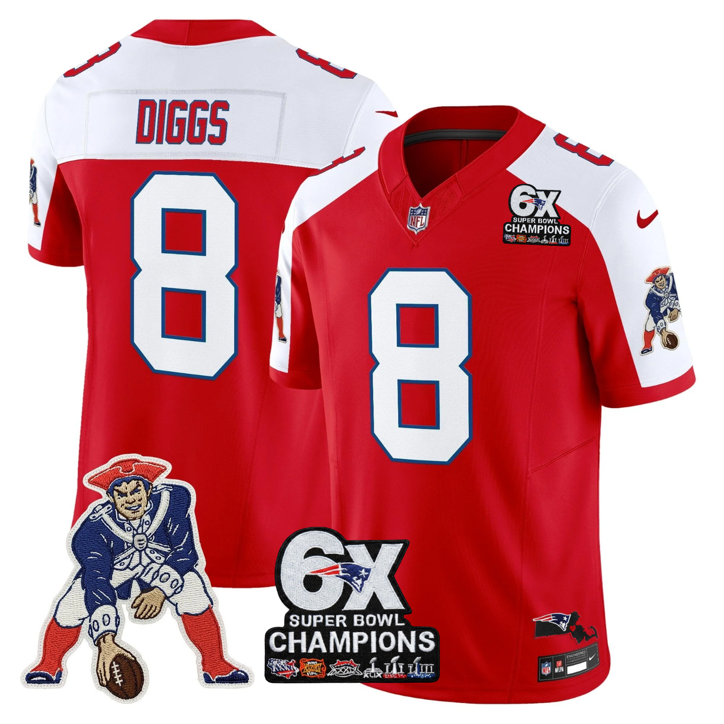 NE 6-Time Champions & Massachusetts Patch Limited Throwback Jersey - Stitched