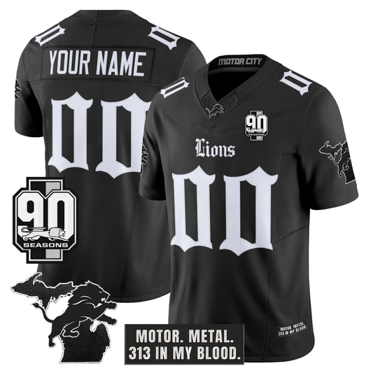 Custom DET 'Gothic Motor Grit Edition' 90th Season Patch Vapor Limited Jersey - All Stitched