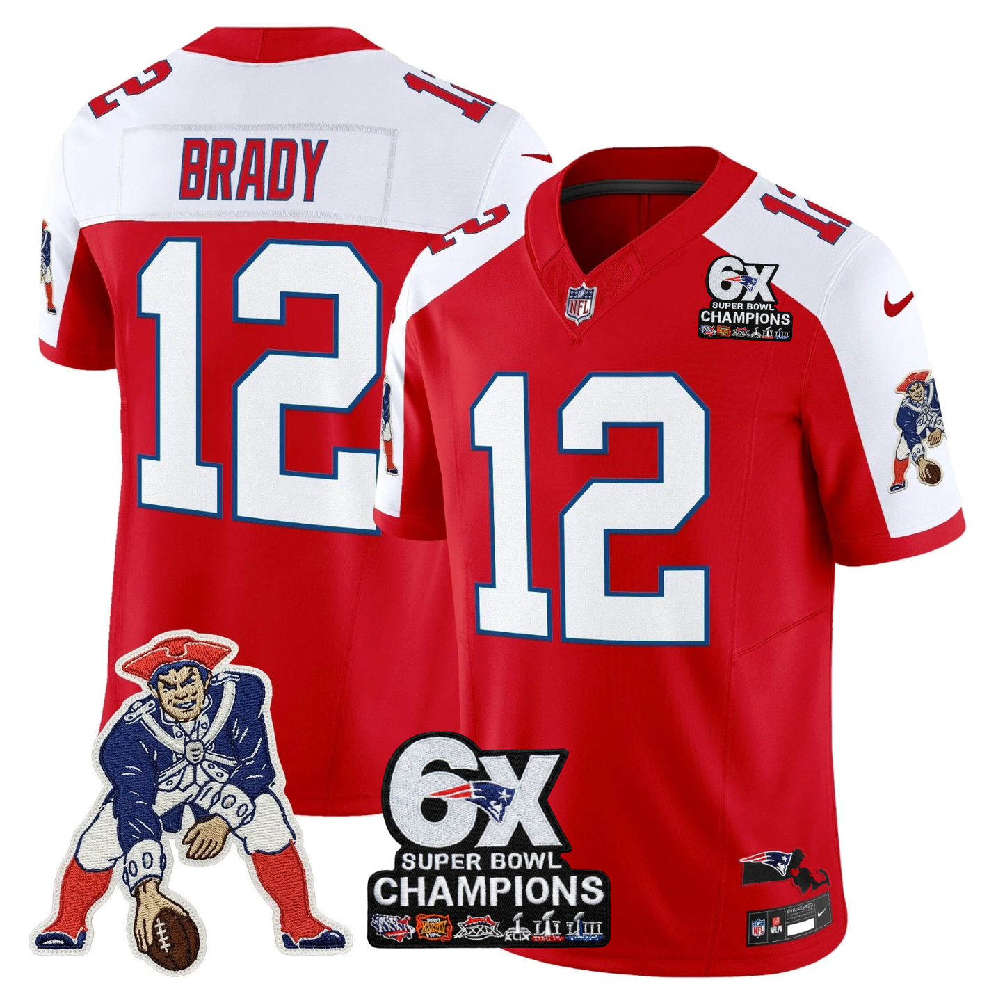 NE 6-Time Champions & Massachusetts Patch Limited Throwback Jersey - Stitched