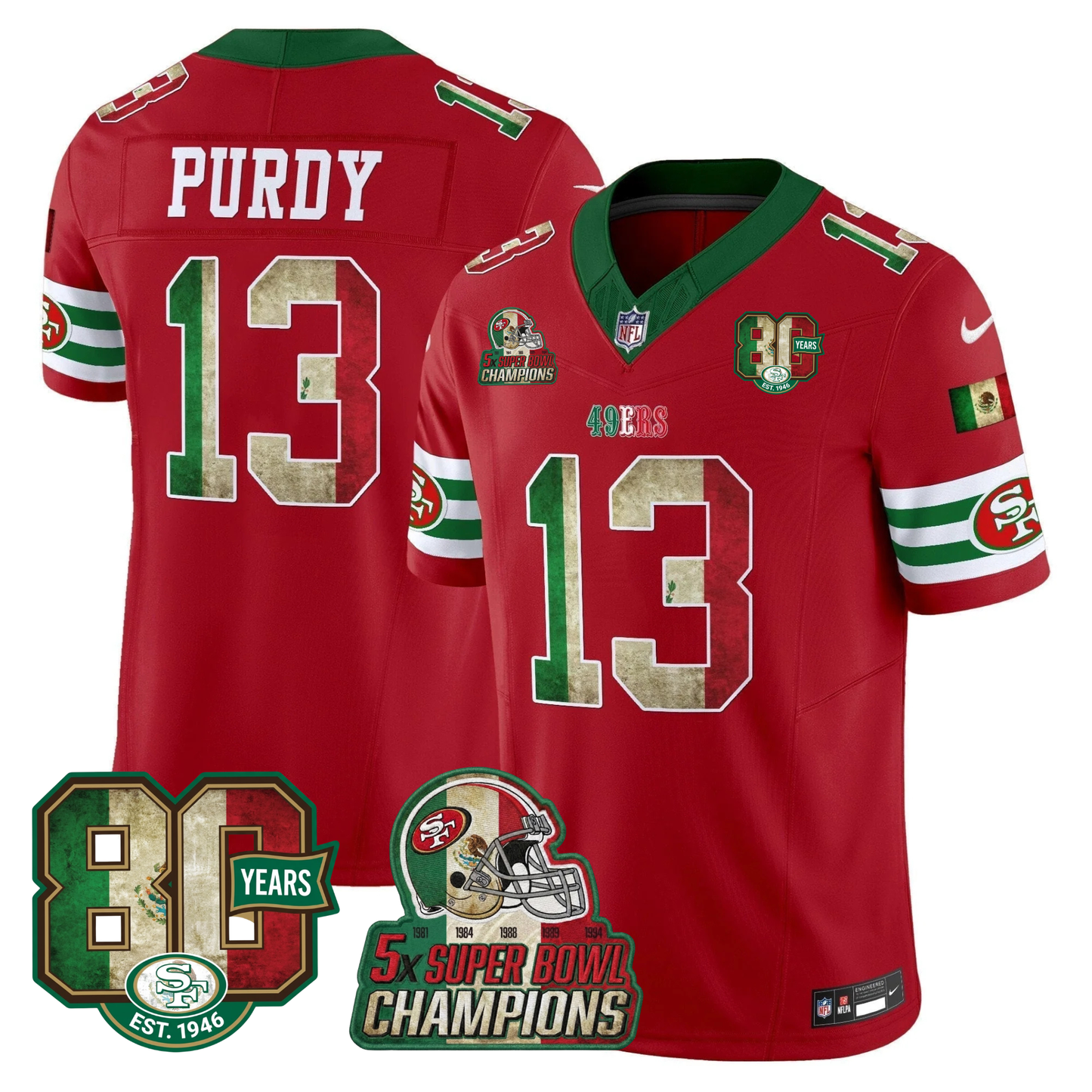 49ers Mexico 80th Anniversary & 5X Champs Jersey - Stitched (Tiktok)
