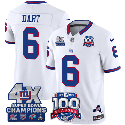 New York Giants 4X Champions & 100th Season Patch Vapor Limited Jersey - All Stitched