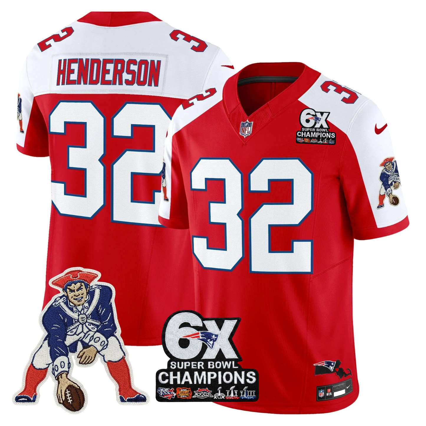 NE 6-Time Champions & Massachusetts Patch Limited Throwback Jersey - Stitched