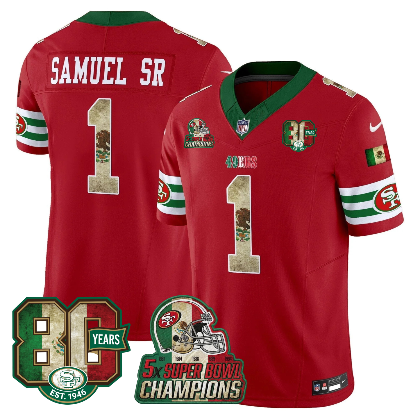 49ers Mexico 80th Anniversary & 5X Champs Jersey - Stitched (Tiktok)