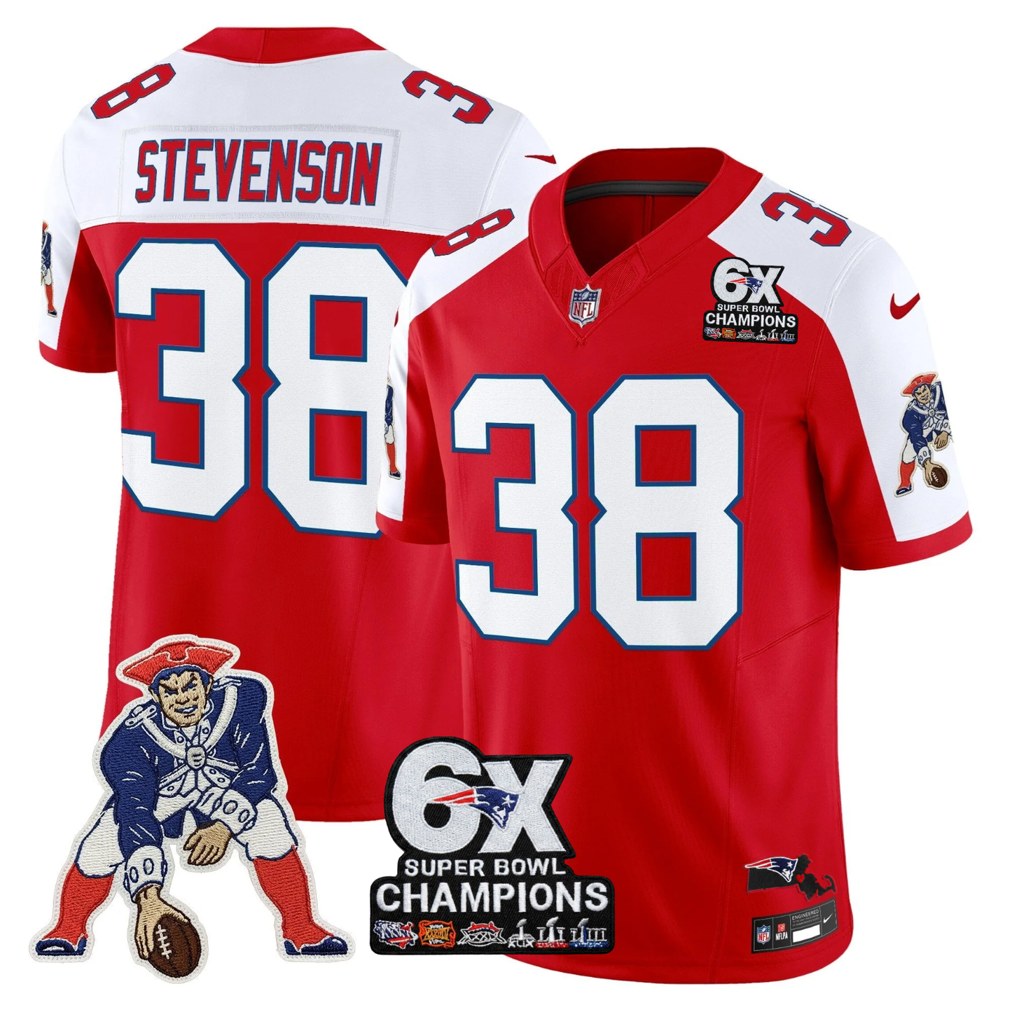 NE 6-Time Champions & Massachusetts Patch Limited Throwback Jersey - Stitched