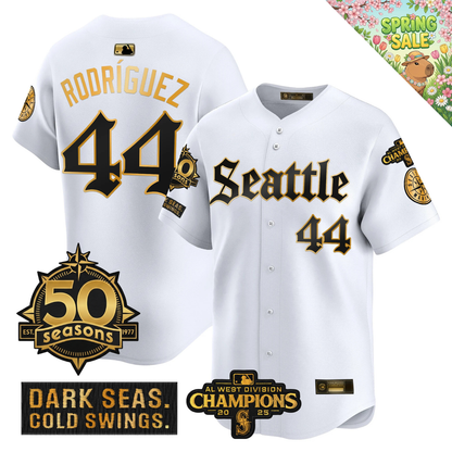 SEA Vapor Limited Gold Jersey - 50th Anniversary & 2025 AL West Champs Patch - All Stitched