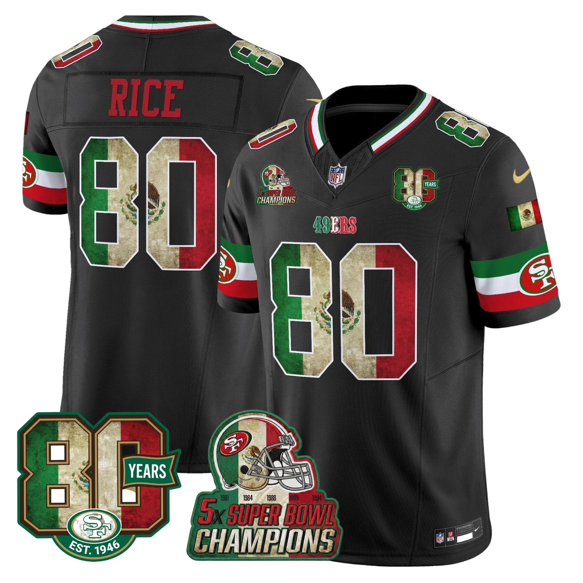 49ers Mexico 80th Anniversary & 5X Champs Jersey - Stitched (Tiktok)
