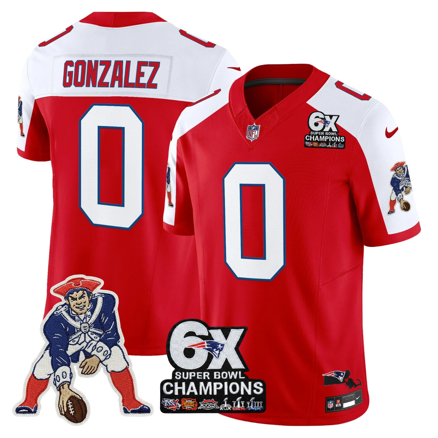 NE 6-Time Champions & Massachusetts Patch Limited Throwback Jersey - Stitched