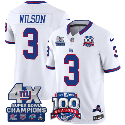 New York Giants 4X Champions & 100th Season Patch Vapor Limited Jersey - All Stitched