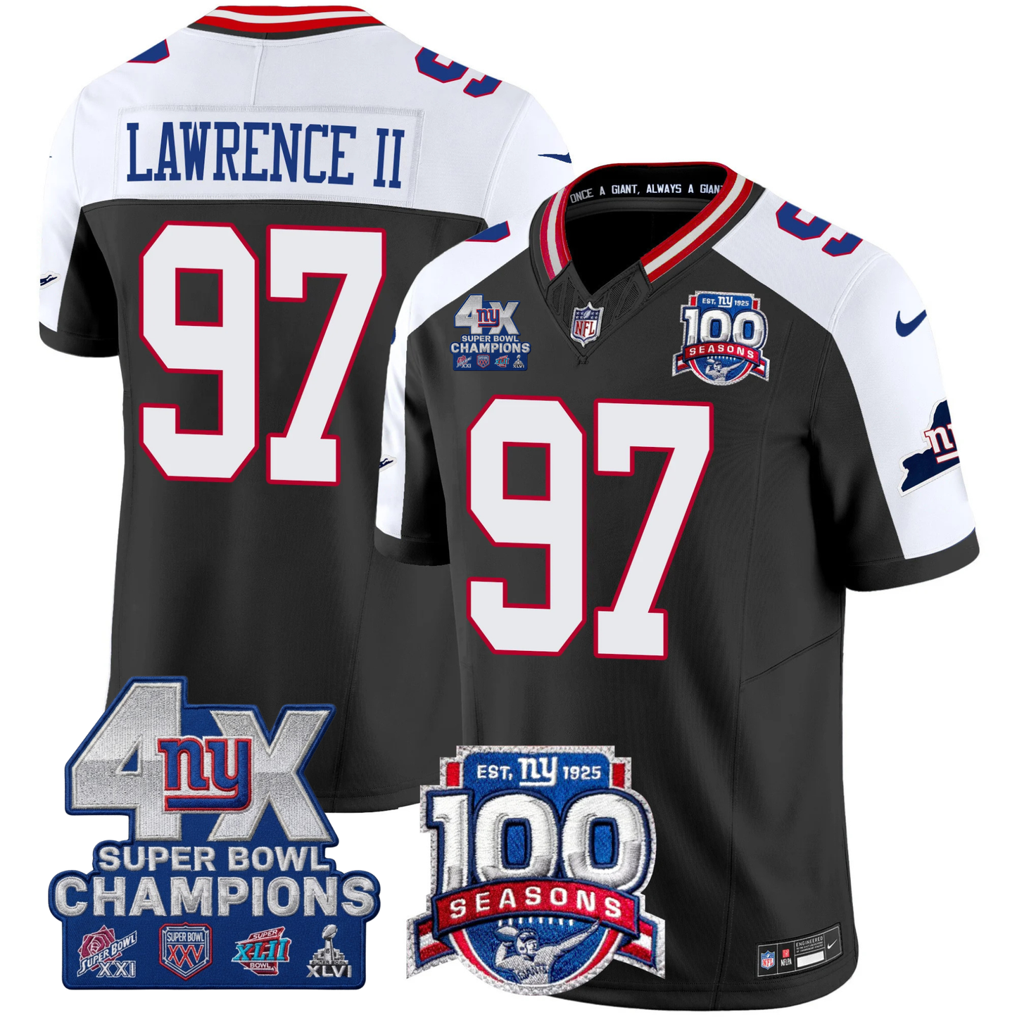 New York Giants 4X Champions & 100th Season Patch Vapor Limited Jersey - All Stitched