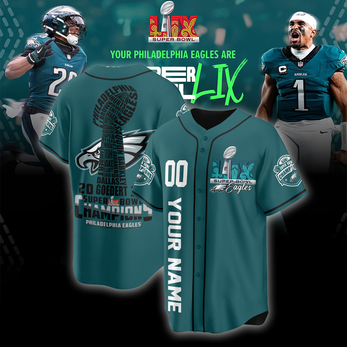PHI Super Bowl LIX Champions Custom Limited Jersey N2