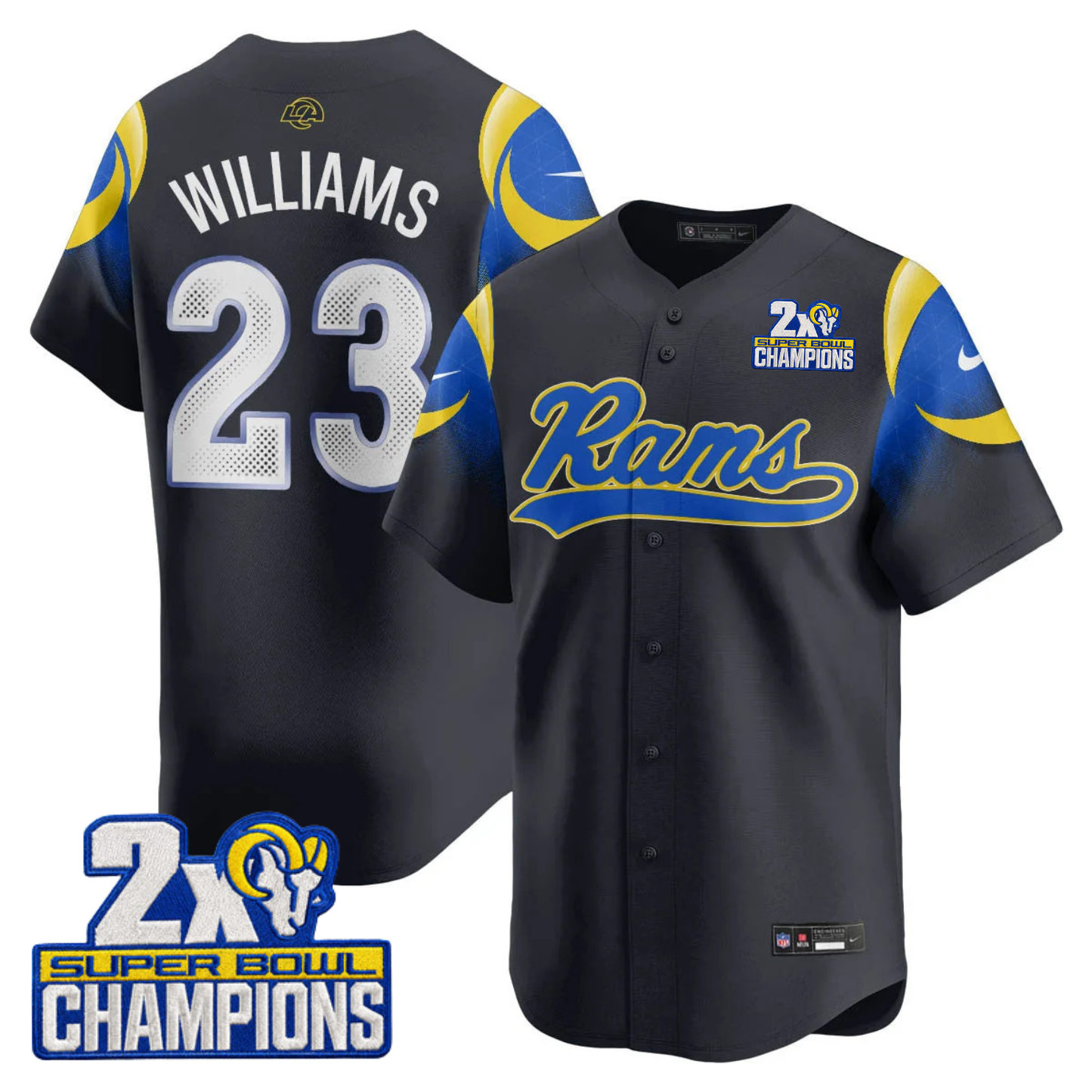 LAR Rivalry 2X Champions Patch Baseball Jersey - Stitched