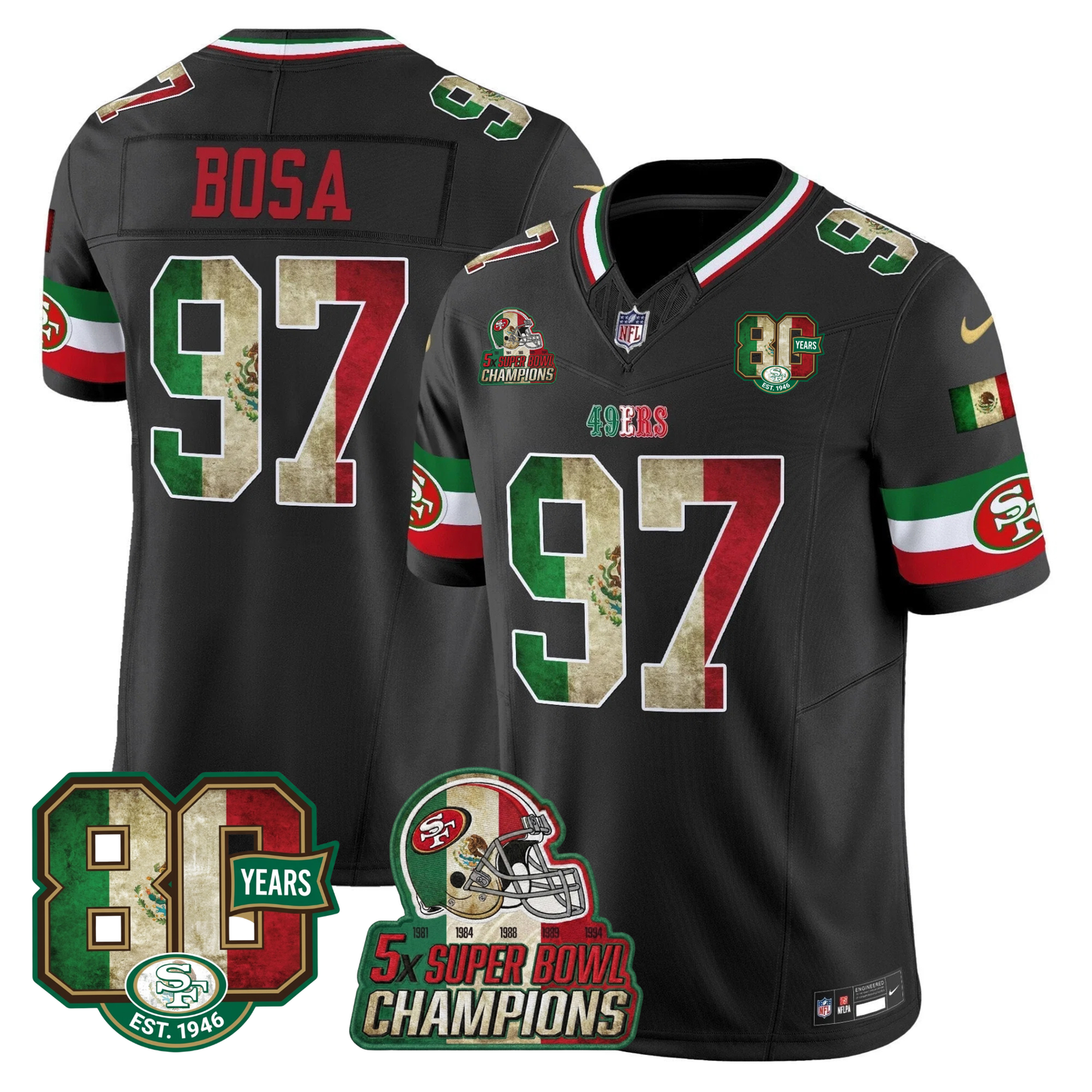 49ers Mexico 80th Anniversary & 5X Champs Jersey - Stitched (Tiktok)