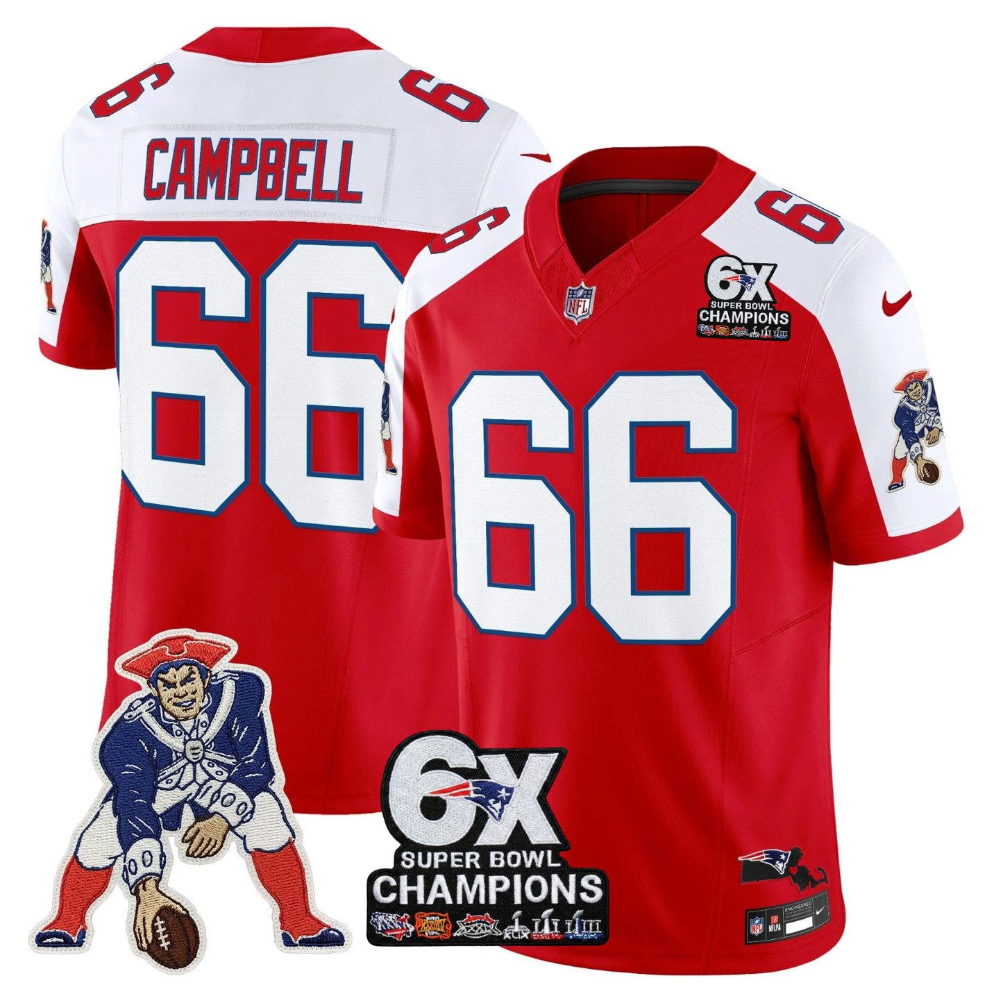NE 6-Time Champions & Massachusetts Patch Limited Throwback Jersey - Stitched