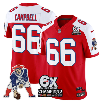 NE 6-Time Champions & Massachusetts Patch Limited Throwback Jersey - Stitched