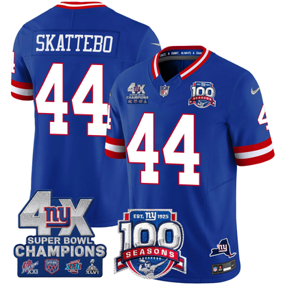 New York Giants 4X Champions & 100th Season Patch Vapor Limited Jersey - All Stitched