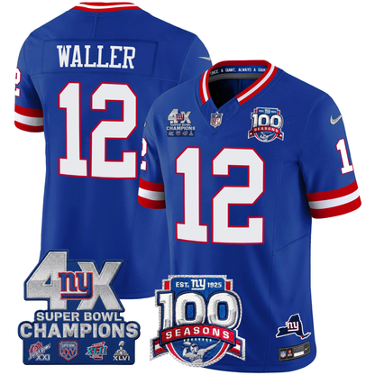 New York Giants 4X Champions & 100th Season Patch Vapor Limited Jersey - All Stitched