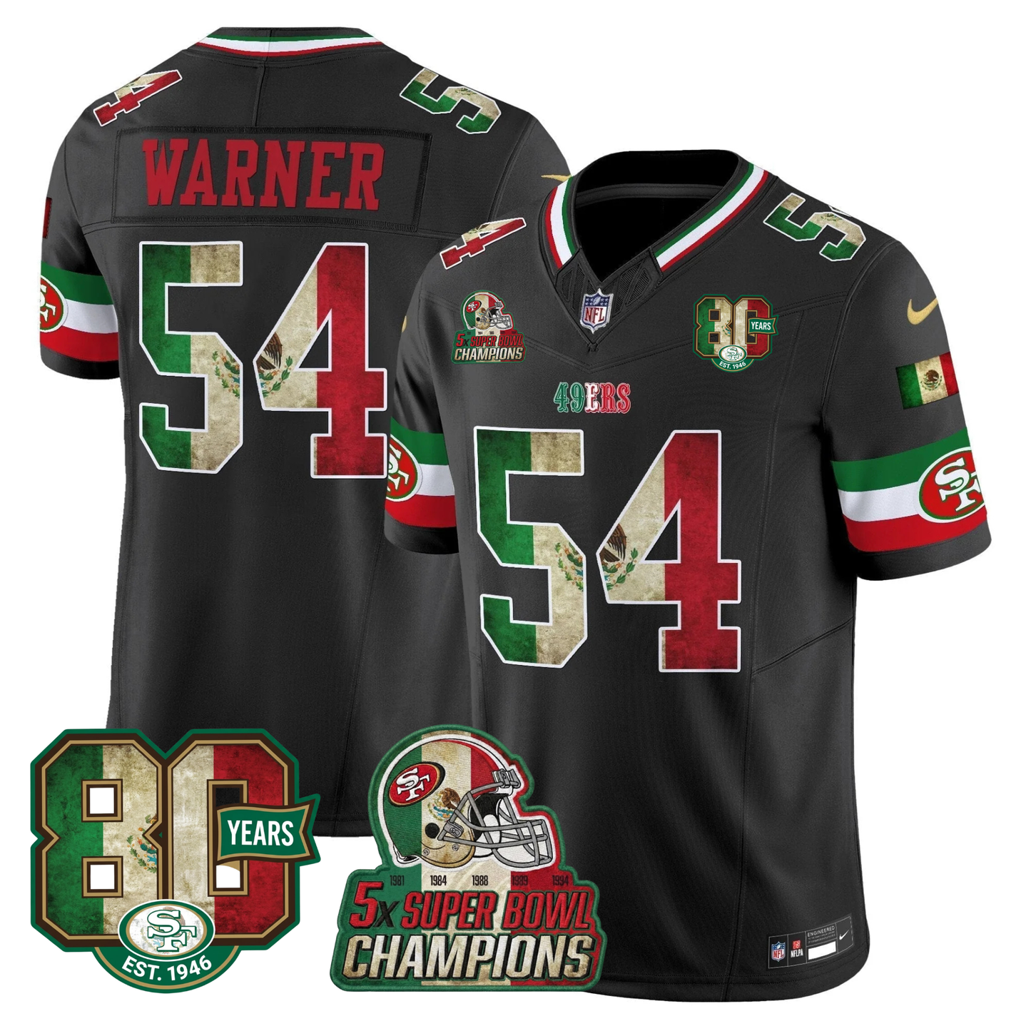 49ers Mexico 80th Anniversary & 5X Champs Jersey - Stitched (Tiktok)
