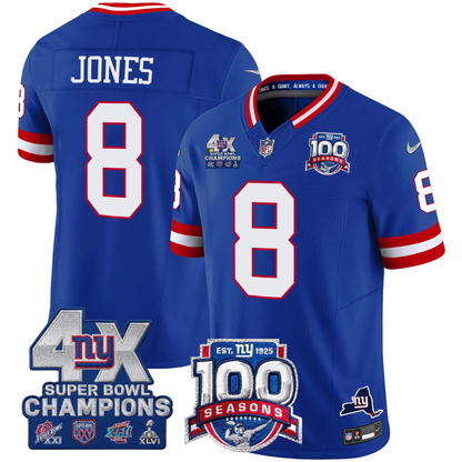 New York Giants 4X Champions & 100th Season Patch Vapor Limited Jersey - All Stitched